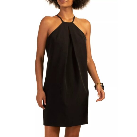 Trina Turk 'Bold' Pleat-Front Sleeveless Halter-Neck Dress, Black - Picture 1 of 3